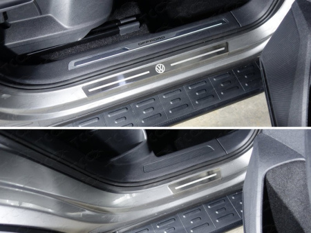 Volkswagen Tiguan (17–) Накладки на пороги внешние (лист шлифованный логотип VW) 4 шт