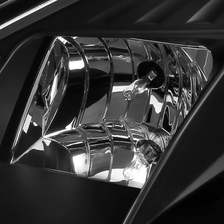 Ford Focus 1 (2000-2004) передние фары линзованные черные, со светодиодной подсветкой ДХО