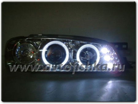 Subaru Impreza GS, GF (93-00) фары передние черные, со светящимися ободками и светодиодами, комплект 2 шт.