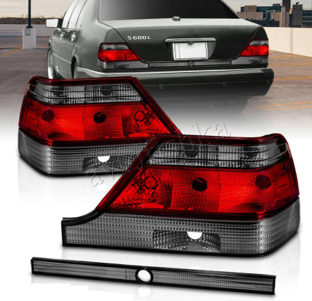 Mercedes S W140 (92-99) фонари задние красно-тонированные, с центральным молдингом, комплект 2 шт.