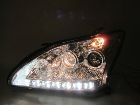 Lexus RX330, RX350 (2003-2008) фары передние линзовые хромированные, со светодиодной подсветкой, комплект 2 шт.
