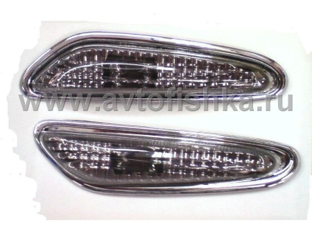 BMW 3 E46 хрустальные повторители поворотников в крыло с хромированными рамками, комплект 2 шт.