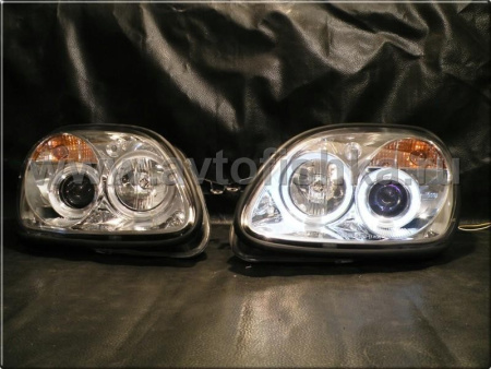 Mercedes SLK R170 (98-04) фары передние линзовые хромированные, со светящимися ободками, комплект 2 шт.