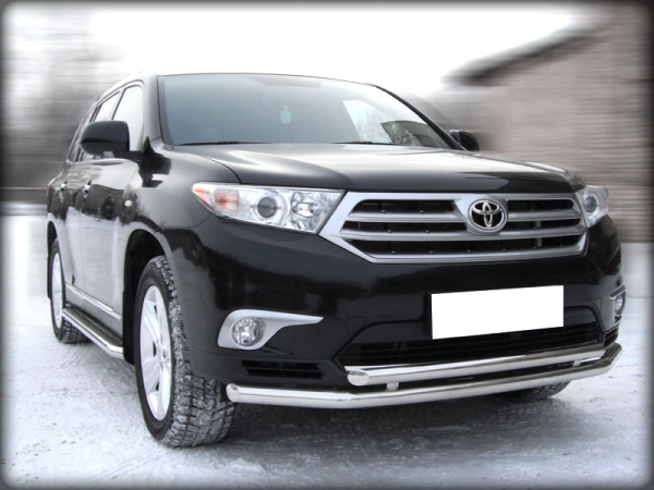 Toyota Highlander (10–13) Защита (дуга) переднего бампера двойная d 60/53 мм, нерж.