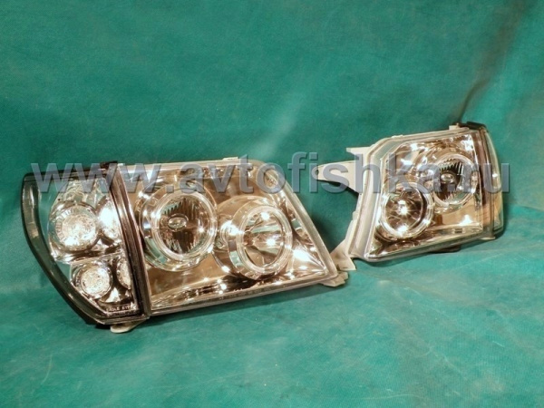 Toyota Land Cruiser Prado 90 (FJ90) (96-02) фары передние хромированные, со светящимися ободками, комплект 2 шт.