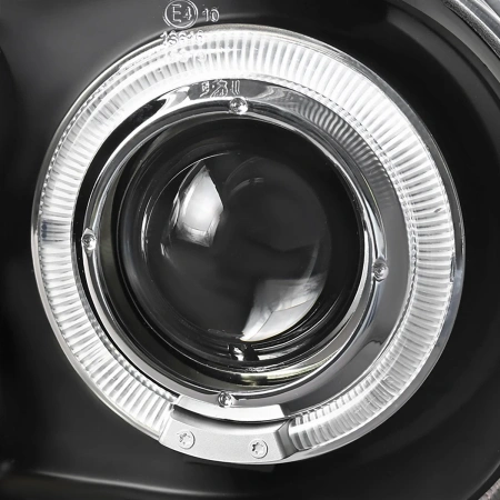 Volkswagen Golf 4 (1998-2005) фары передние черные, линзовые, со светящимися ободками