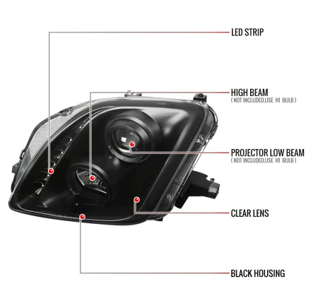 Honda Prelude (96-01) фары передние линзовые черные, комплект 2 шт.