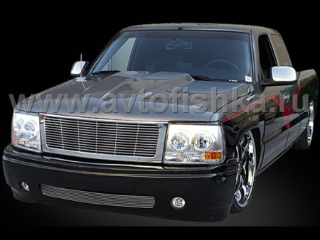 Chevrolet Tahoe, Suburban, Silverado (99-06) тюнинг комплект - фары передние хромированные, со светящимися ободками и решетка радиатора хромированная, установочный комплект