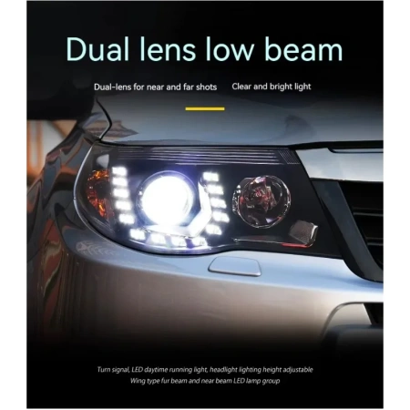 Subaru Forester (09-12) фары передние линзовые черные, с подсветкой DRL, комплект 2 шт.