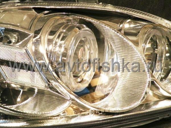 Honda Civic (96-98) 2, 3, 4 дв. фары передние линзовые хромированные, со светящимися ободками, комплект 2 шт.