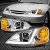 Honda Civic (01-03) 2, 4 дв. фары передние линзовые хромированные, со светящимися ободками, комплект 2 шт.