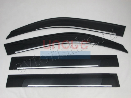 Toyota Land Cruiser 200 (08-) дефлекторы боковых окон темные широкие, ветровыми с хромированной полосой, комплект 4 шт.