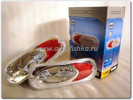 Chrysler PT Cruiser (01-05) фонари задние в бампер красно-хромированные, комплект 2 шт.