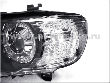 BMW X5 (98-03) передние фары линзовые черные, со светящимися ободками, под штатный ксенон, с моторами электрокорректора, комплект 2 шт.