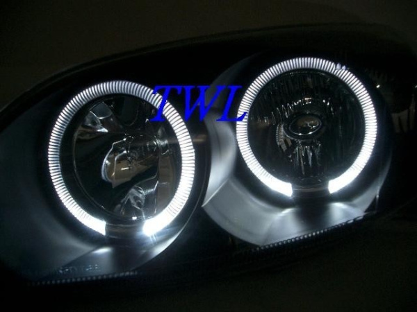Toyota Vios, Saluna (03-05) Taiwan type фары передние линзовые черные со светящимися ободками, комплект 2 шт.