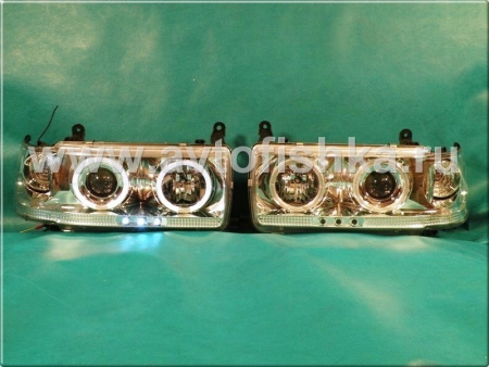 Toyota Land Cruiser 80 (90-97) фары передние линзовые хромированные, со светящимися ободками и светодиодной подсветкой, комплект 2 шт.