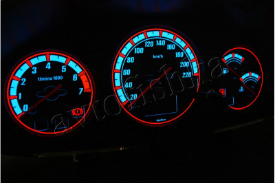 Ford Escort MK7 светодиодные шкалы (циферблаты) на панель приборов - дизайн 2