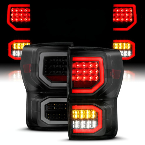 Toyota Tundra (2007-2013) задние фонари чёрные дымчатые с двойной C-образной трубкой (полностью светодиодные)