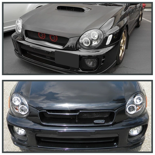 Subaru Impreza GD, GG (00-02) фары передние черные, со светящимися ободками, линзовые