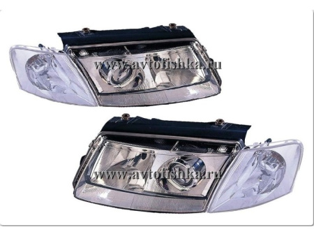 Volkswagen Passat B5 (97-00) фары передние линзовые хромированные с поворотниками, под корректор, комплект 2 шт.