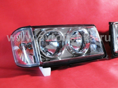 Mercedes W201 190E 190D (82-93) фары передние прожекторные хромированные с указателем поворотов, комплект 2 шт.