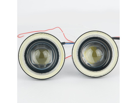 Универсальные линзовые противотуманные фары с ангельскими глазками COB, комплект 2 шт.