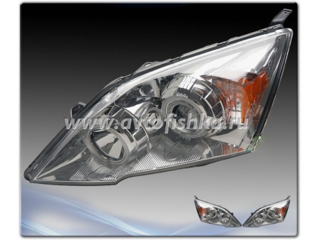 Honda CR-V III (06-) фары передние линзовые хромированные, со светящимися ободками, комплект 2 шт.