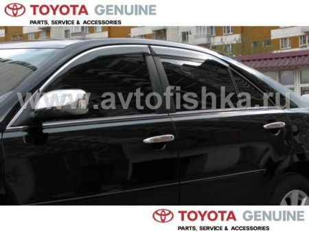 Toyota Camry V40 (2006-2011) дефлекторы окон с хромированной окантовкой, светлые, оригинал, ветровики, комплект 4 шт.