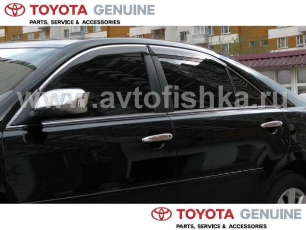 Toyota Camry V40 (2006-2011) дефлекторы окон с хромированной окантовкой, светлые, оригинал, ветровики, комплект 4 шт.