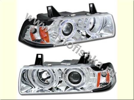 BMW 3 E36 купе фары передние хромированные, со светящимися ободками, комплект 2 шт.