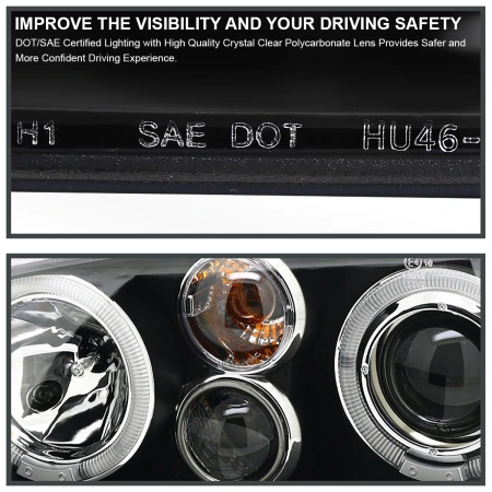 Volkswagen Golf 4 (1998-2005) фары передние черные, линзовые, со светящимися ободками