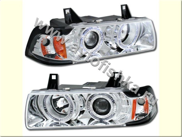 BMW 3 E36 купе фары передние хромированные, со светящимися ободками, комплект 2 шт.