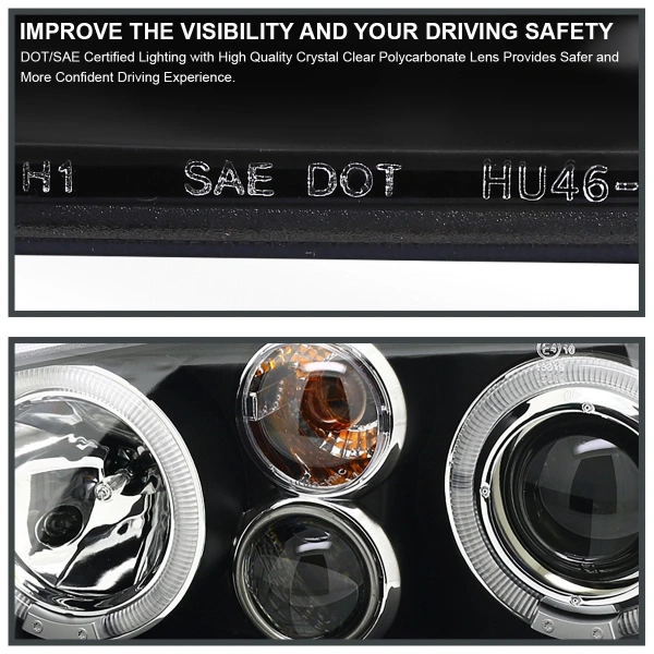 Volkswagen Golf 4 (1998-2005) фары передние черные, линзовые, со светящимися ободками