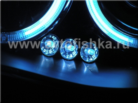 Mitsubishi L200 Triton (2005-) фары передние линзовые со светящимися ободками, черные, комплект 2 шт.