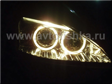 Ford Focus 1 (98-04) Europe+USA фары ксеноновые передние линзовые хромированные, со светящимися ободками, комплект 2 шт.