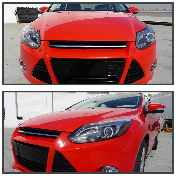 Ford Focus 3 (11-13) тюнинговые фары линзовые с DRL диодной подсветкой черные, 2 шт.