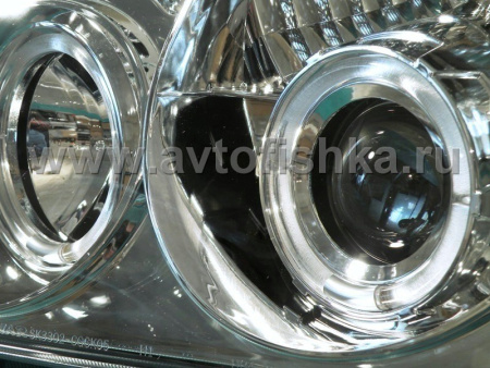 Jeep Grand Cherokee (04-07) фары передние линзовые хромированные, со светящимися ободками CCFL и светодиодами, комплект 2 шт.