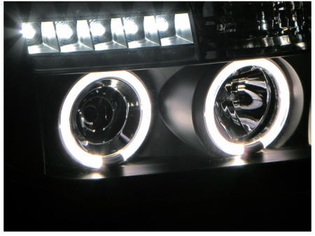 Toyota Tundra (07-) фары передние линзовые хромированные, со светящимися ободками и подсветкой DRL, комплект 2 шт.