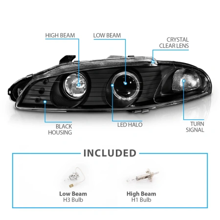 Mitsubishi Eclipse 1997-1999 фары передние линзовые черные, ангельские глазки