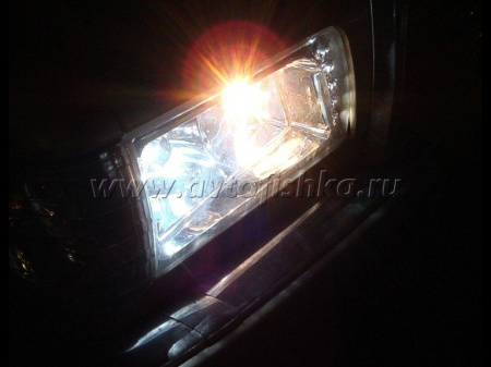 Mercedes S W126 (80-92) фары передние хромированные со светодиодными габаритными огнями, комплект 2 шт.