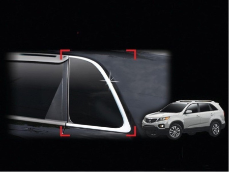 Kia Sorento (2009-) задние угловые хромированные молдинги окон пластиковые, комплект 2 шт.