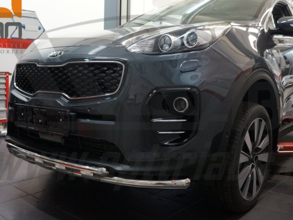 Kia Sportage (16–) Защита переднего бампера двойная Shark d 60/42 мм, нерж.