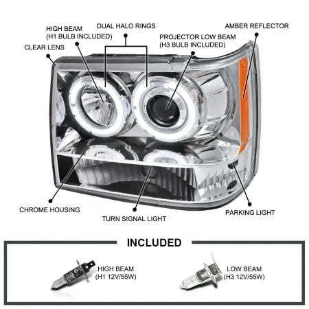 Jeep Grand Cherokee (93-98) передние фары хром тюнинг с светящими ободками (ангельские глазки)