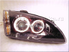 Ford Focus 2 (05-07) фары передние линзовые черные, под корректор, со светящимися ободками, комплект 2 шт.