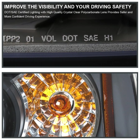 Honda Civic (01-03) 2, 4 дв. фары передние линзовые черные, со светящимися ободками, комплект 2 шт.