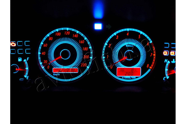 Toyota Corolla E11 светодиодные шкалы (циферблаты) на панель приборов - дизайн 2