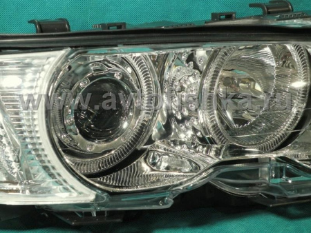 BMW 3 E46 (98-01) 2 дв. фары передние линзовые хромированные, со светящимися ободками, с поворотниками, комплект лев.+прав.