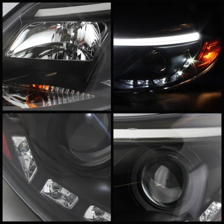 Ford Focus 3 (12-13) фары передние черные линзовые, ДХО подсветкой