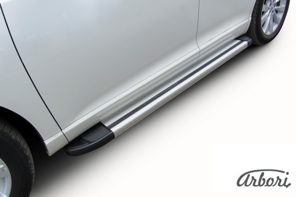 Комплект защиты штатных порогов алюминиевый профиль Arbori "Luxe Silver" 1800 серебристая TOYOTA VENZA 2012-