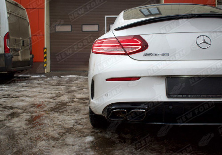 Mercedes-Benz C-Klasse W205 Coupe рестайлинг 2018 - н.в. Диффузор заднего бампера 6.3S AMG с черными насадками на глушитель